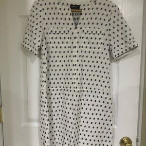 A.P.C. Cream and Black Patterned Drop Waist Mini Dress XS